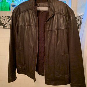 Brown Leather Moto Jacket by Marc New York